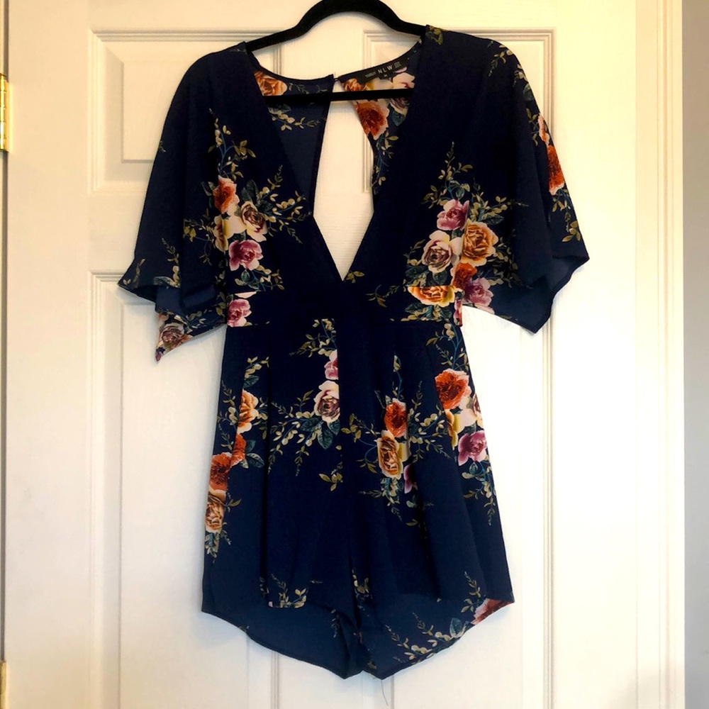 Navy Blue Floral Romper